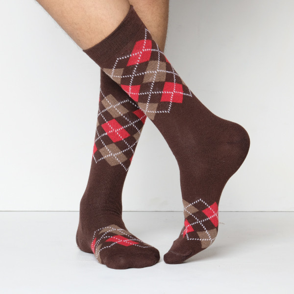 Chocolate Color Casual Cotton Socks  [mb249-men-L-01ch]