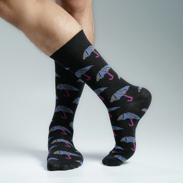 Black Color Casual Long Socks [mb249-men-L-27bl]
